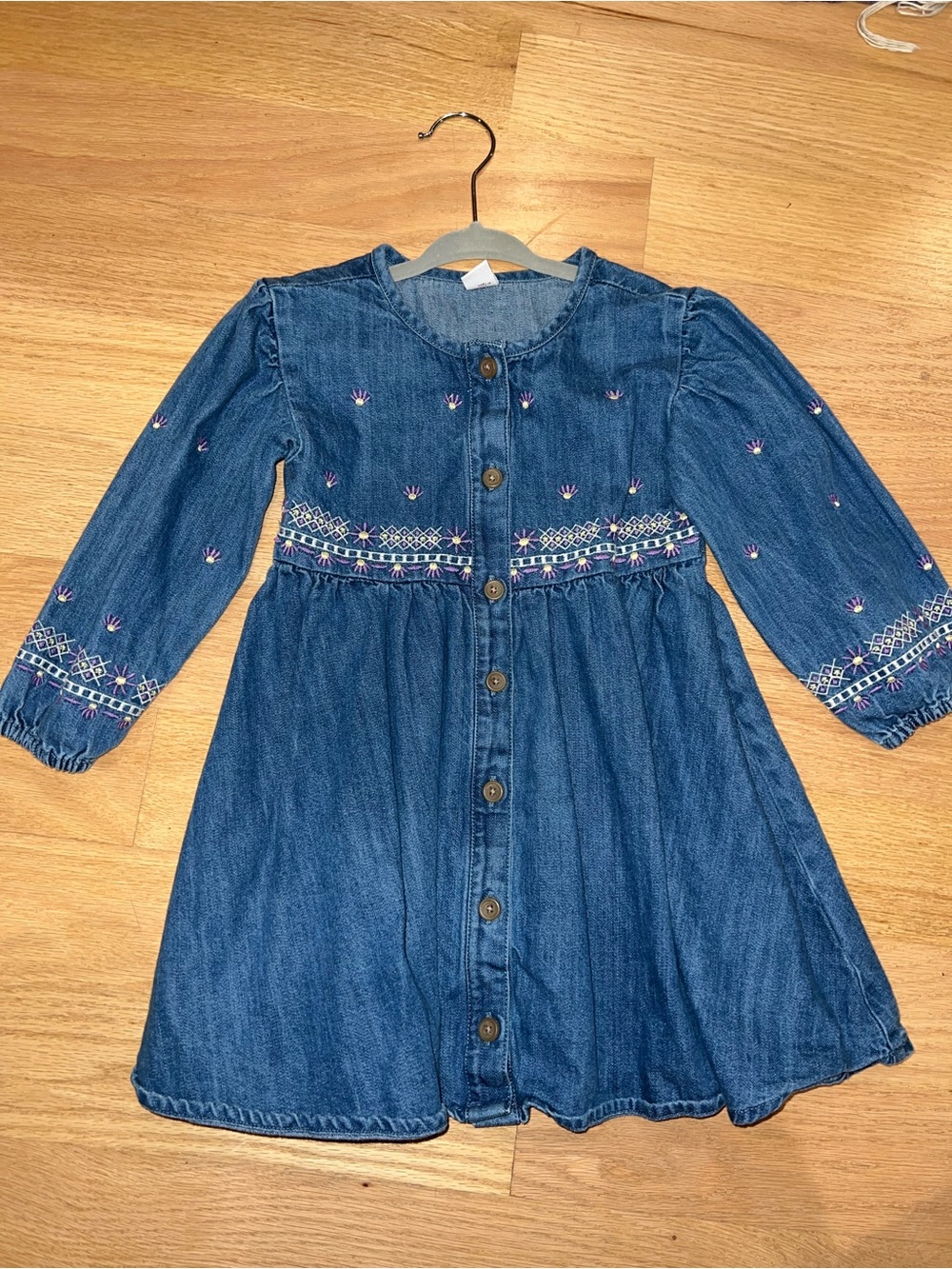 Old Navy Blue Denim Button-Front Dress with Embroidered Accents